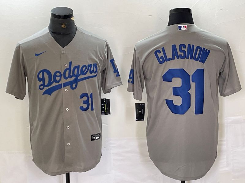 Men Los Angeles Dodgers #31 Glasnow Grey Nike Game MLB Jersey style 12